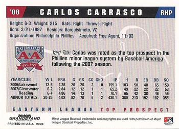 2008 Grandstand Eastern League Top Prospects #NNO Carlos Carrasco Back