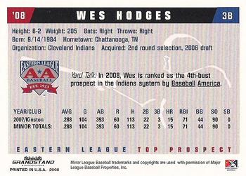 2008 Grandstand Eastern League Top Prospects #NNO Wes Hodges Back