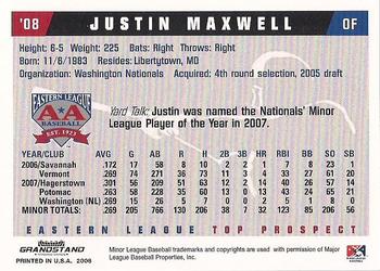2008 Grandstand Eastern League Top Prospects #NNO Justin Maxwell Back