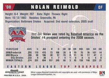 2008 Grandstand Eastern League Top Prospects #NNO Nolan Reimold Back