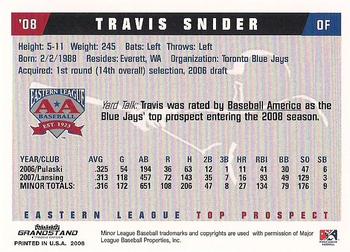 2008 Grandstand Eastern League Top Prospects #NNO Travis Snider Back