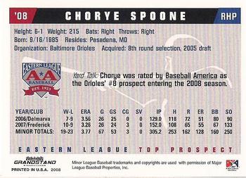 2008 Grandstand Eastern League Top Prospects #NNO Chorye Spoone Back