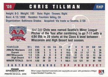 2008 Grandstand Eastern League Top Prospects #NNO Chris Tillman Back