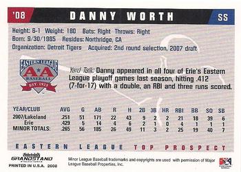 2008 Grandstand Eastern League Top Prospects #NNO Danny Worth Back