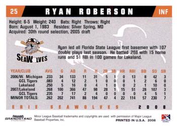 2008 Grandstand Erie SeaWolves #NNO Ryan Roberson Back