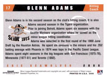2008 Grandstand Erie SeaWolves #NNO Glenn Adams Back