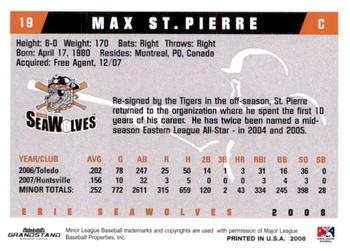 2008 Grandstand Erie SeaWolves #NNO Max St. Pierre Back