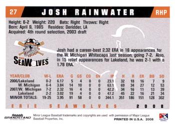 2008 Grandstand Erie SeaWolves #NNO Josh Rainwater Back
