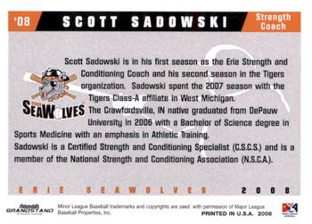 2008 Grandstand Erie SeaWolves #NNO Scott Sadowski Back