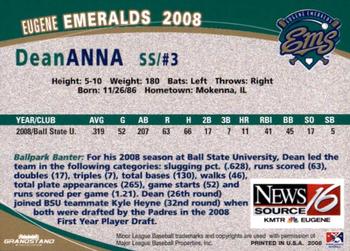2008 Grandstand Eugene Emeralds #NNO Dean Anna Back