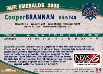 2008 Grandstand Eugene Emeralds #NNO Cooper Brannan Back