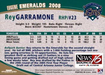 2008 Grandstand Eugene Emeralds #NNO Rey Garramone Back