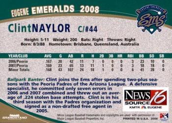 2008 Grandstand Eugene Emeralds #NNO Clint Naylor Back