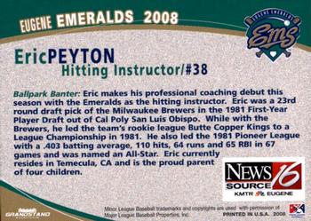 2008 Grandstand Eugene Emeralds #NNO Eric Peyton Back