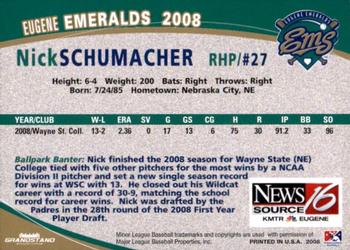 2008 Grandstand Eugene Emeralds #NNO Nick Schumacher Back