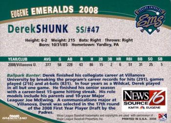 2008 Grandstand Eugene Emeralds #NNO Derek Shunk Back