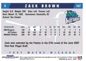 2008 Grandstand Fort Wayne Wizards #NNO Zack Brown Back