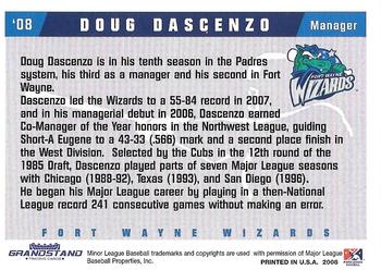 2008 Grandstand Fort Wayne Wizards #NNO Doug Dascenzo Back