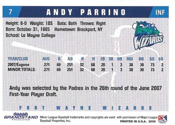 2008 Grandstand Fort Wayne Wizards #NNO Andy Parrino Back