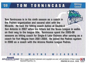 2008 Grandstand Fort Wayne Wizards #NNO Tom Tornincasa Back