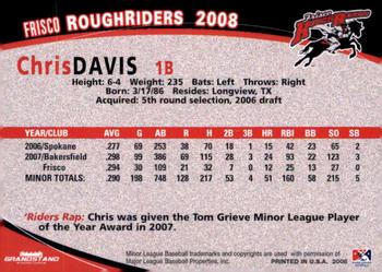 2008 Grandstand Frisco RoughRiders #NNO Chris Davis Back