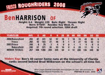 2008 Grandstand Frisco RoughRiders #NNO Ben Harrison Back
