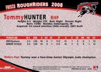 2008 Grandstand Frisco RoughRiders #NNO Tommy Hunter Back