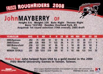 2008 Grandstand Frisco RoughRiders #NNO John Mayberry Jr. Back