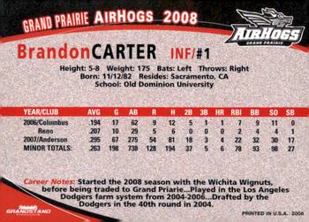 2008 Grandstand Grand Prairie AirHogs #NNO Brandon Carter Back