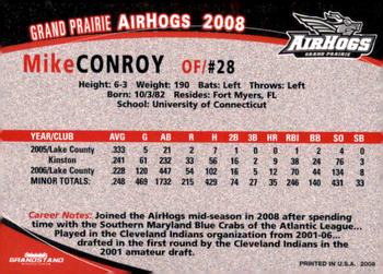 2008 Grandstand Grand Prairie AirHogs #NNO Mike Conroy Back