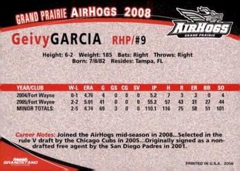 2008 Grandstand Grand Prairie AirHogs #NNO Geivy Garcia Back