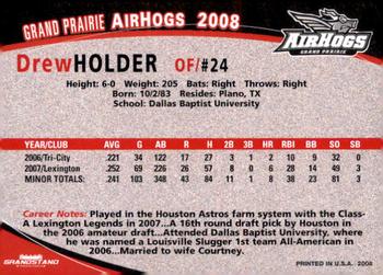 2008 Grandstand Grand Prairie AirHogs #NNO Drew Holder Back