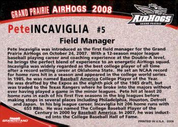 2008 Grandstand Grand Prairie AirHogs #NNO Pete Incaviglia Back