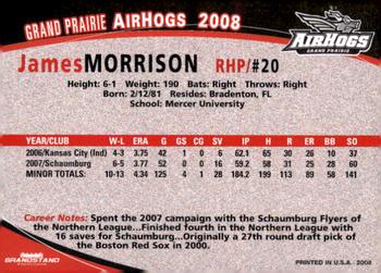 2008 Grandstand Grand Prairie AirHogs #NNO James Morrison Back