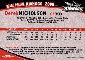 2008 Grandstand Grand Prairie AirHogs #NNO Derek Nicholson Back