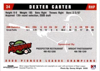 2008 Grandstand Great Falls Voyagers #1 Dexter Carter Back