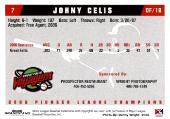 2008 Grandstand Great Falls Voyagers #2 Johny Celis Back