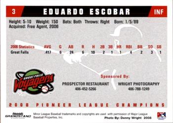 2008 Grandstand Great Falls Voyagers #4 Eduardo Escobar Back