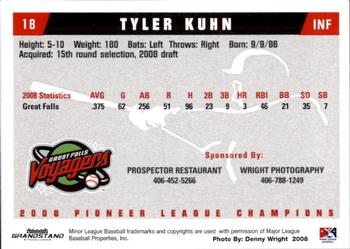 2008 Grandstand Great Falls Voyagers #7 Tyler Kuhn Back