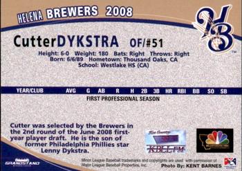 2008 Grandstand Helena Brewers #NNO Cutter Dykstra Back