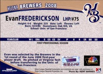 2008 Grandstand Helena Brewers #NNO Evan Frederickson Back