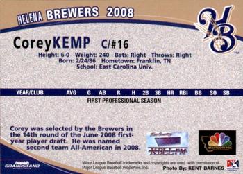 2008 Grandstand Helena Brewers #NNO Corey Kemp Back