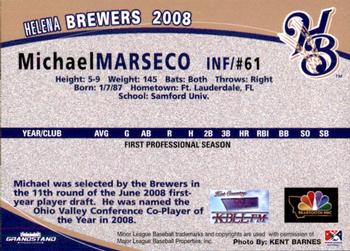 2008 Grandstand Helena Brewers #NNO Michael Marseco Back