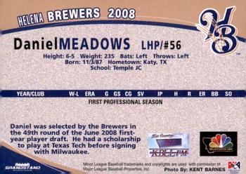 2008 Grandstand Helena Brewers #NNO Daniel Meadows Back