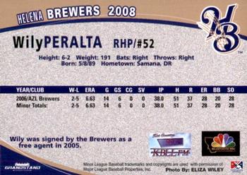2008 Grandstand Helena Brewers #NNO Wily Peralta Back