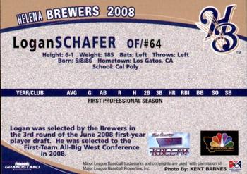 2008 Grandstand Helena Brewers #NNO Logan Schafer Back