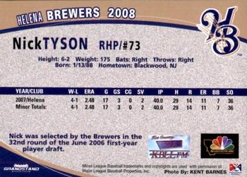 2008 Grandstand Helena Brewers #NNO Nick Tyson Back