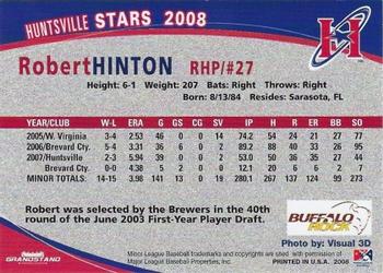 2008 Grandstand Huntsville Stars #NNO Robert Hinton Back