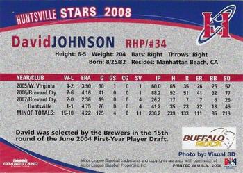 2008 Grandstand Huntsville Stars #NNO David Johnson Back