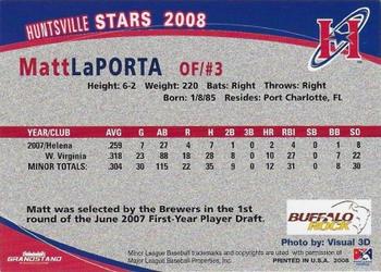 2008 Grandstand Huntsville Stars #NNO Matt LaPorta Back
